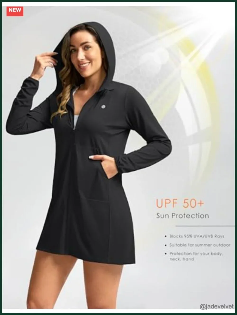 UPF 50+ Swim Cover Up Sun Protection Hoodie Long Jacket Beach Cover Up